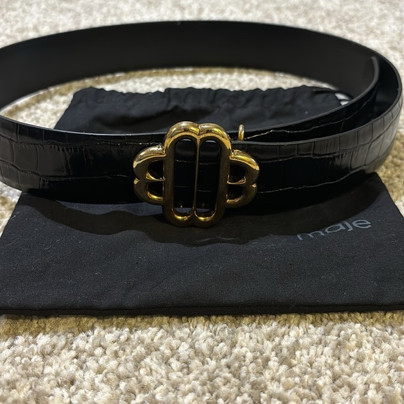 Maje croc-effect leather belt. Black & gold. - Picture 5 of 8
